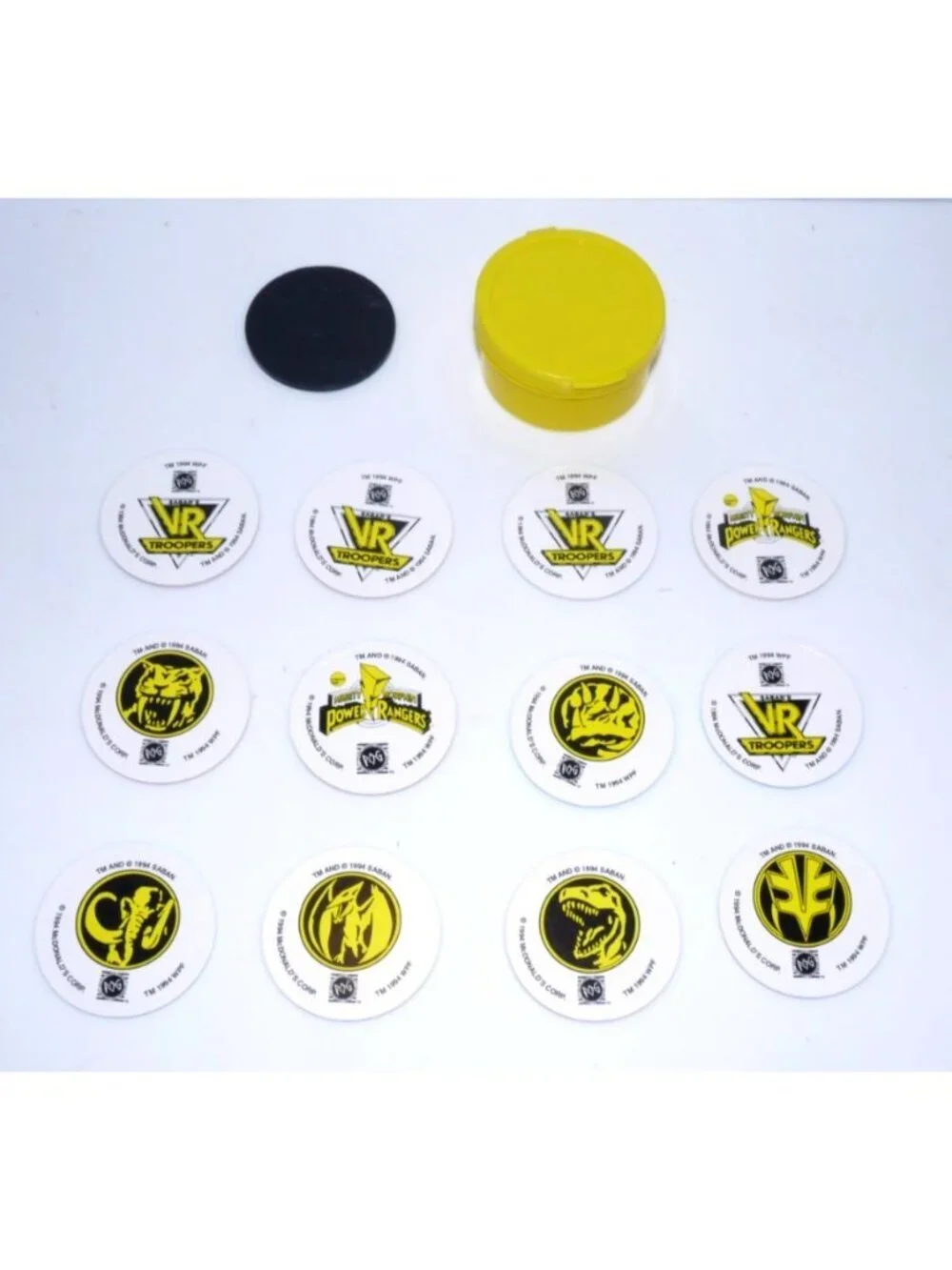 Vintage McDonalds Power Rangers 12 pogs & slammer with case McDonald's 1994